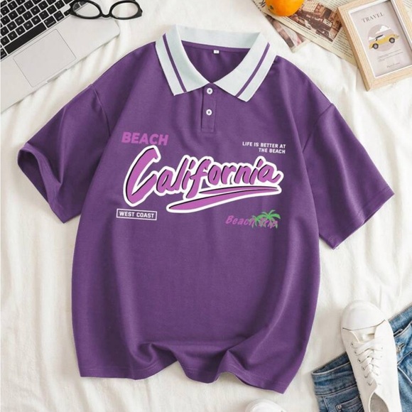 Tops - NWT Purple preppy Graphic Polo Shirt